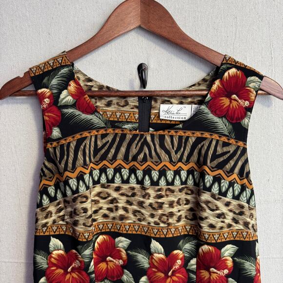 Kathie Lee Dress Size 8 Sleeveless Brown Red Floral Animal Print Tribal - Picture 3 of 9